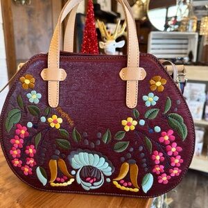 Consuela Burgundy Floral Satchel